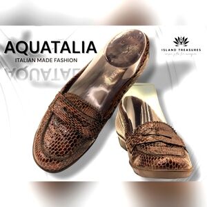 Aquatalia Snake Skin Print Loafers Brown Made In Italy EUC Women's Size 6.5